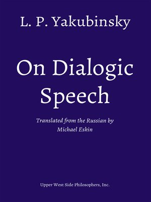 cover image of On Dialogic Speech